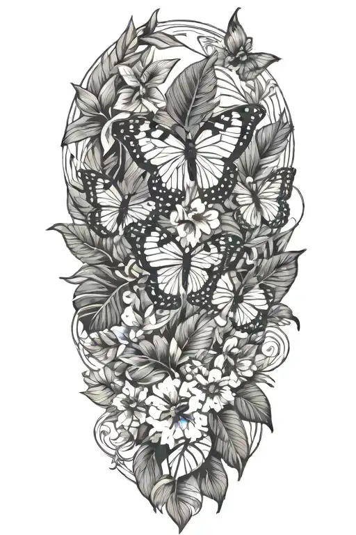 Tropical Leaves With Flowers And Butterflies