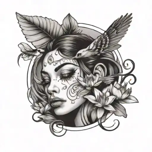 Airplane Flying On Top Of Female Eyes And Water Lillies On The Bottom