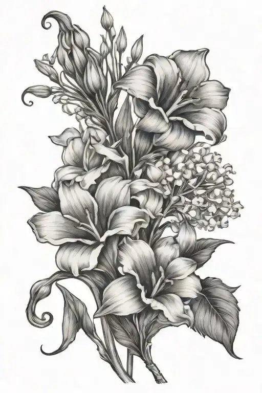 One Carnation One Daffodil One Lily Of The Valley And One Morning Glory With Stems