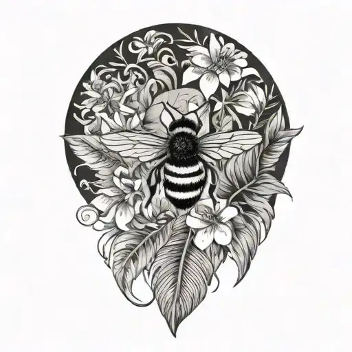 Tropical Leaves With Flowers And Bee