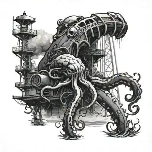 Kraken Attacking Oil Rig