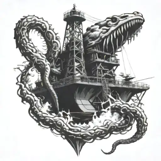 Kraken Attacking Oil Rig