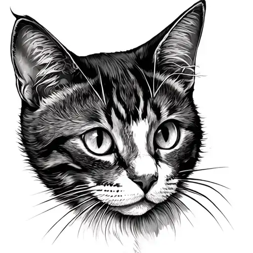 Line Art Cat Tattoo Design