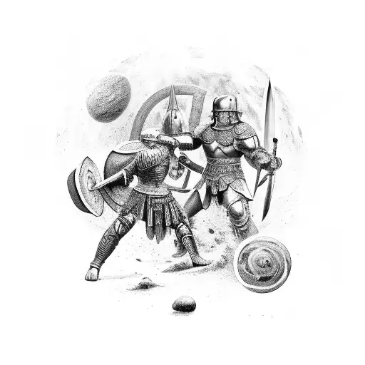 A Gladiator Warrior Battling Against A Cosmic Creature In Space