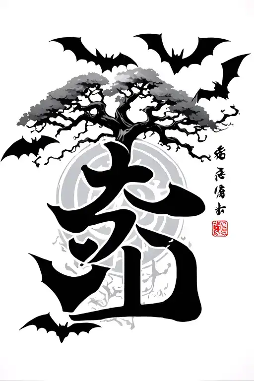 Love Kanji With A Poison Tree And Bats