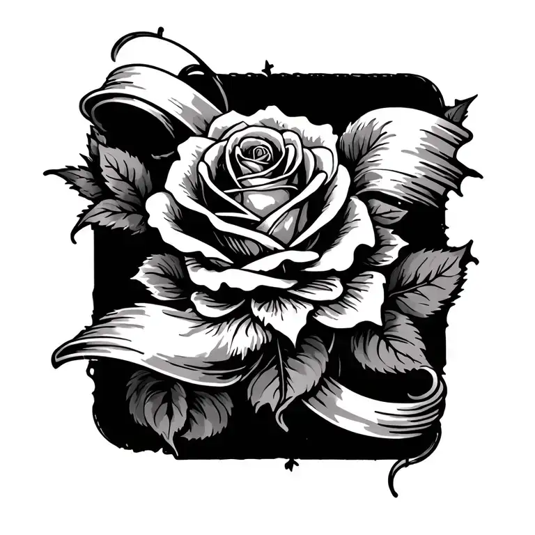 Rose With A Scroll Twining Around A Silouette