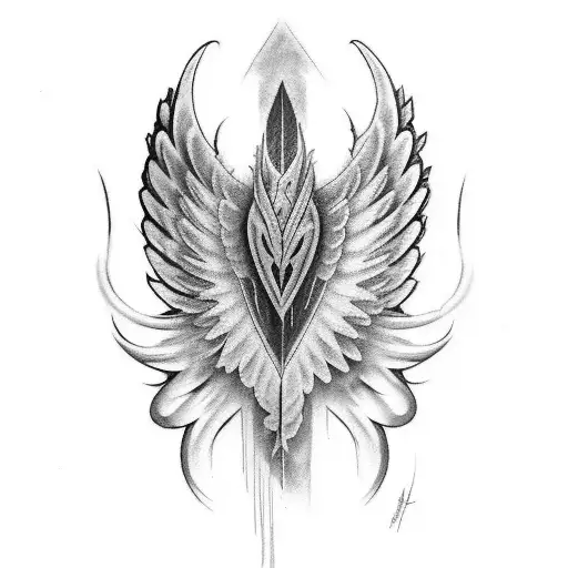 A Black And Grey Half Sleeve Angel Wing