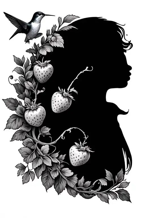 A Spine Tattoo With Flowers And Vines With Strawberries Growing On It With A Hummingbird Smelling It