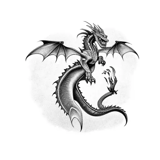 Black-grey Tattoo Of A Night Fury Dragon In Flight