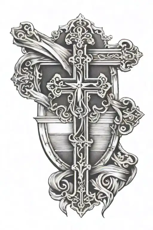 Spanish And Italian Flag With Religious Cross Half Sleeve