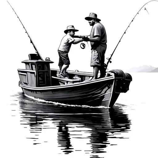 Kid And Dad Fishing On Boat