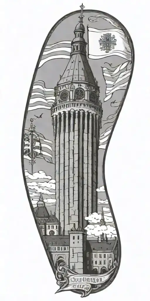 Flag With Saint Eric Combined With Tower Of Stockholm City Hall And Also Stockholm Stadium