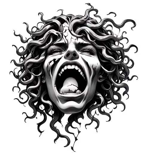 Medusa Head Cracking Face And Crying Eye