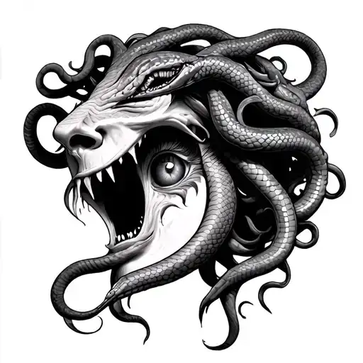 Medusa Head Snakes Cracking Face And Crying Eye