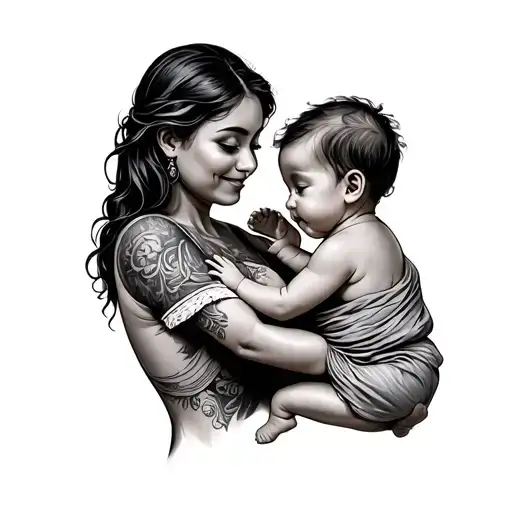 Baby And Mom Carrying Her Child