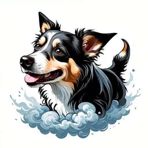 Dog Coming Through Clouds