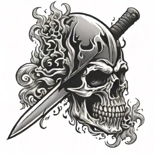 Knife And Flaming Skull