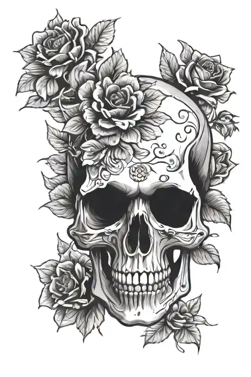 Skull Roses Mayflowers Hibiscus