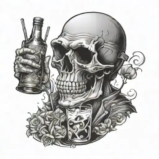 Skull And Bartender Mixing Psychedelic Cocktails