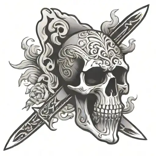 Knife And Flaming Skull