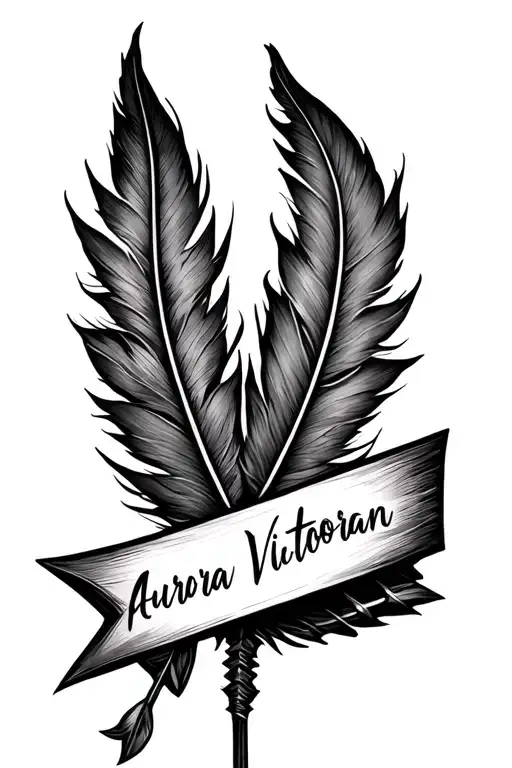 An Arrow With Feathers At The Back And The Name Aurora Victoria Writtan In The Middle