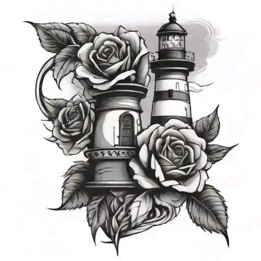 Lighthouse And Rose Intertwined
