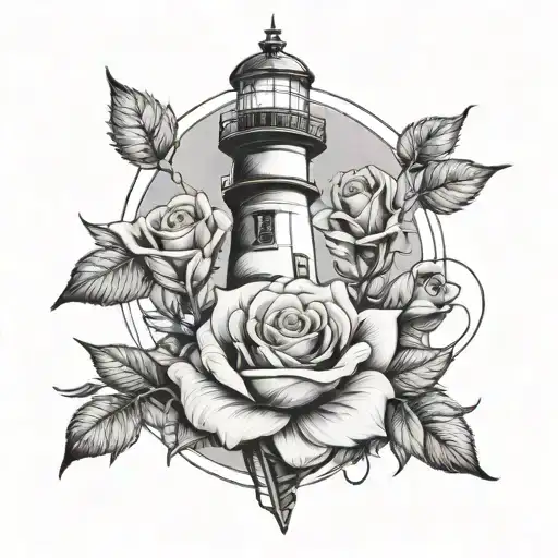 Lighthouse And Rose Intertwined Within