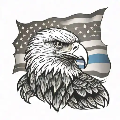 Bald Eagle With Thin Blue Line And American Flag