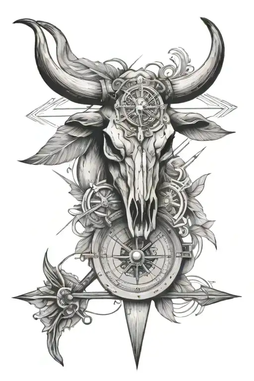 A Bull Skull In An Arrow Compass