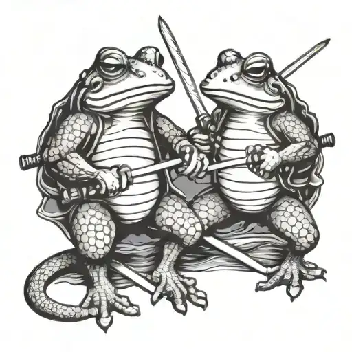 Two Frog Samurai In A Sword Fight