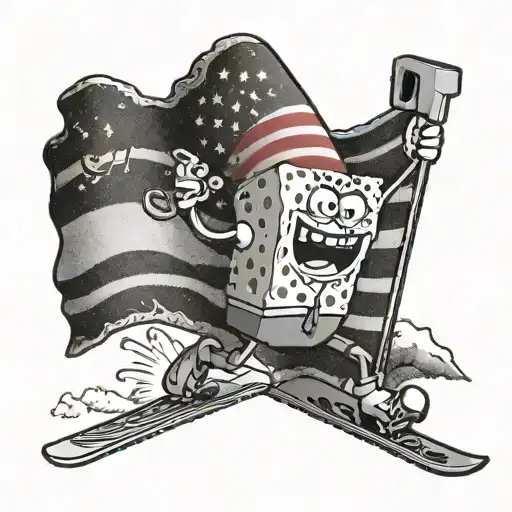 A Playful Spongebob Skiing Down A Steep Slope With A Alabama Crimson Tide Flag In The Background