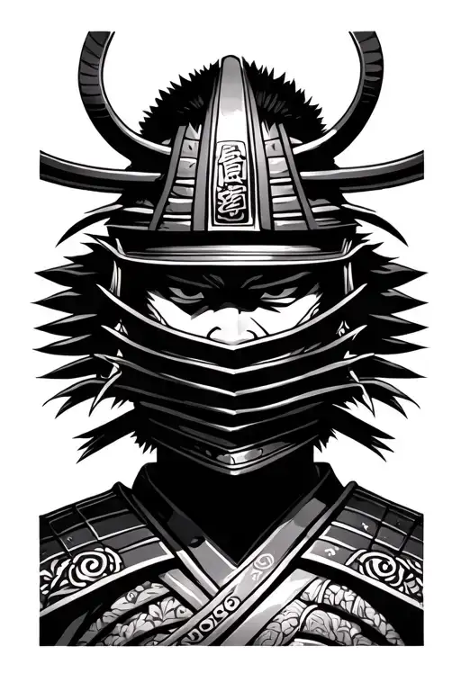 Samurai Standing Face Hidden Looking Straight Forward