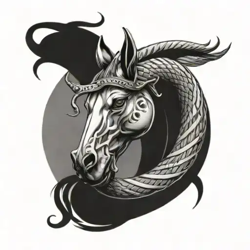 Horse Head With Goat Horn And Snake Wrapped Around The Horn
