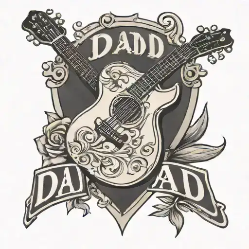 Guitar Outline Tattoo With The Word Dad Memorial