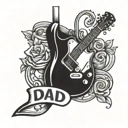 A Simple Guitar Outline Tattoo With The Word Dad Incorporated
