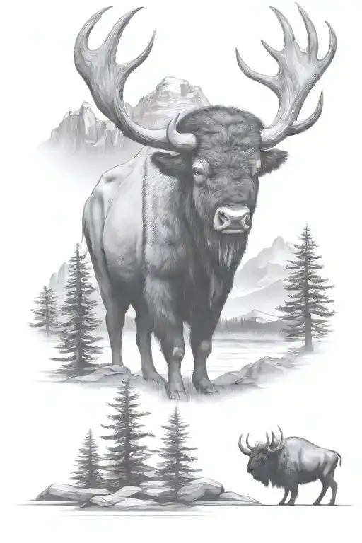 Bison Standing Atop A Mountain