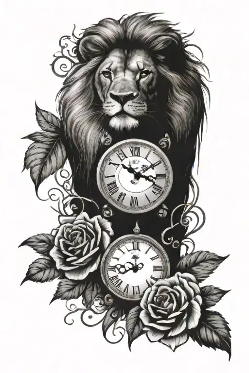 Lion Roses And Clock