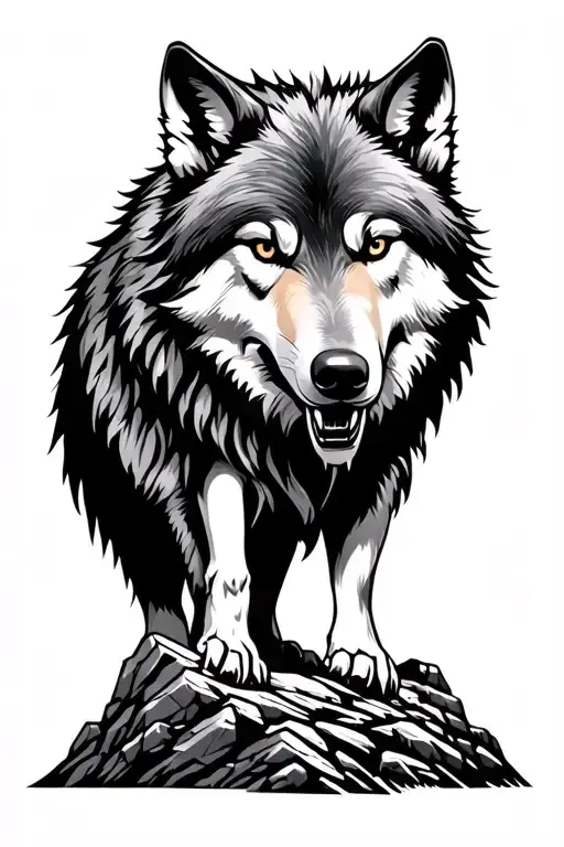 Wolf And Brother On A Mountain Rocks Forming The Shape