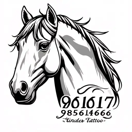 Horse Head Tattoo With The Numbers 985111000914866 Under