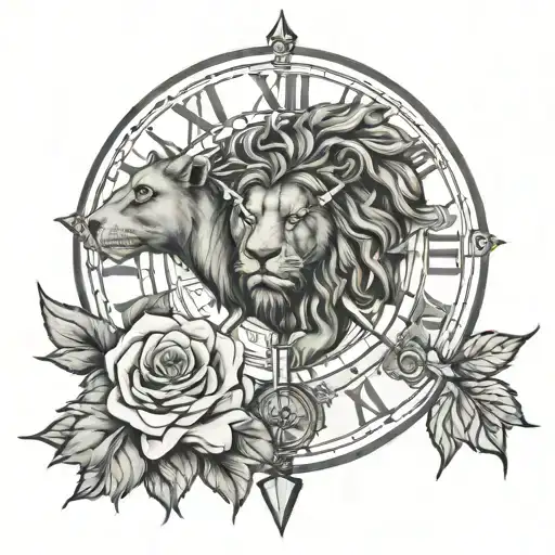 Rose Lion Clock Compass 12-31-2007 Roman Numeral