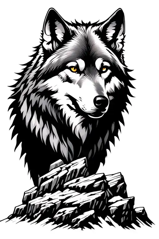 Wolf And Brother On A Mountainrocks Surrounded My Mountain