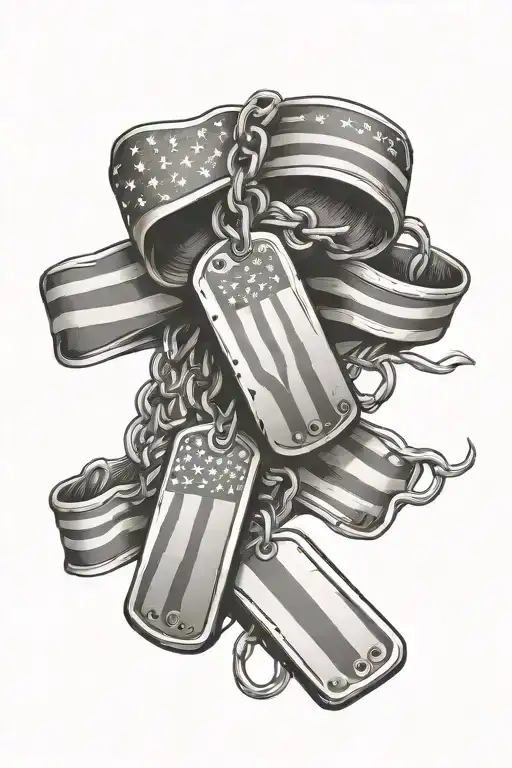 Flag Wrapped In Dog Tags Intertwined