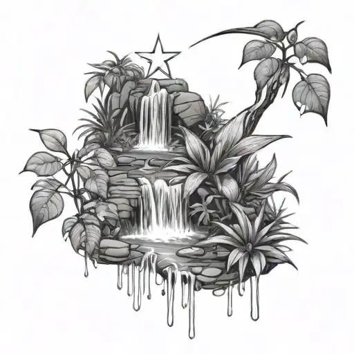 Plants And Stars Turning Into A Waterfall That Turns Into Rain Drops