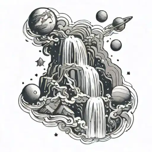 Stars And Planets Turning Into Waterfall Flowing