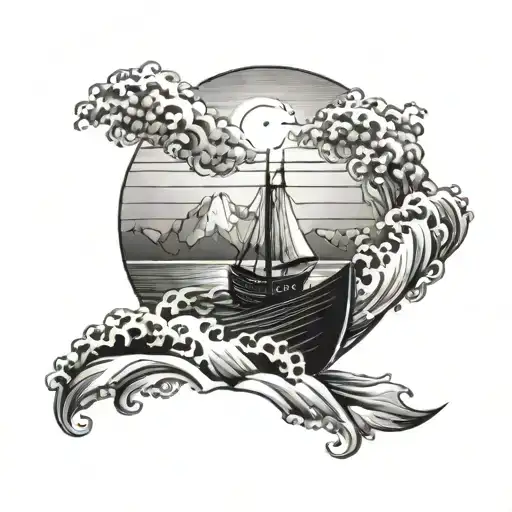 Boat Waves And Sunset Sky