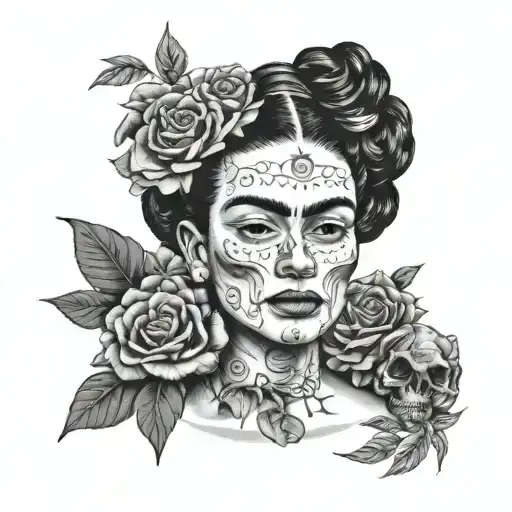 Frida Kahlo And Skull With Flowers