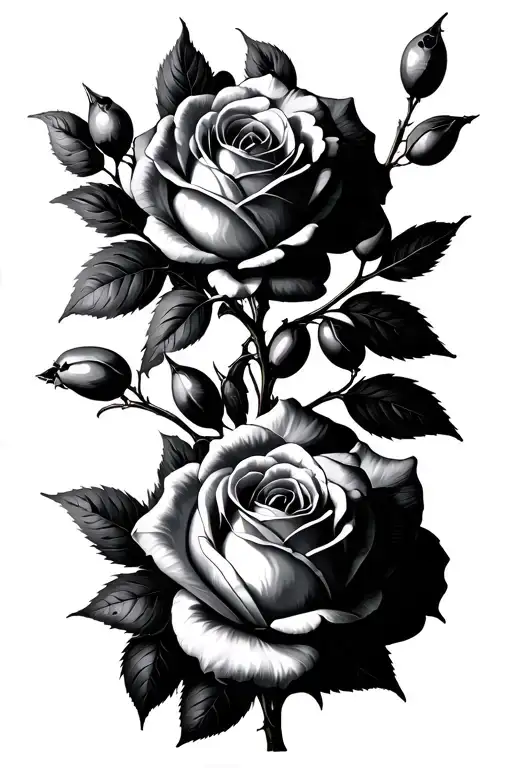 Olive Branch With Roses Growing