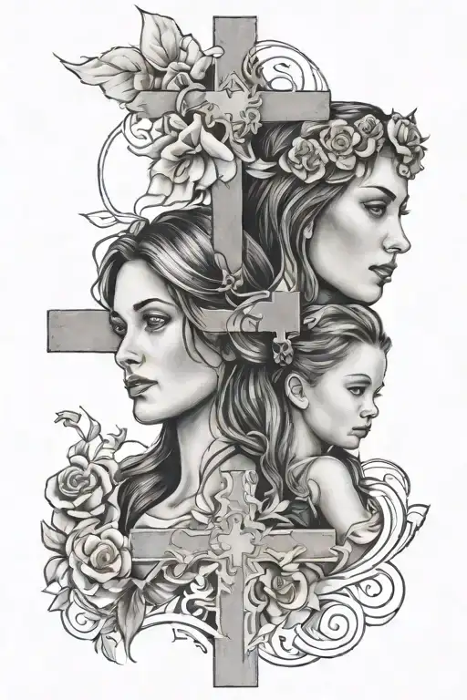 Mother & Daughter With A Cross