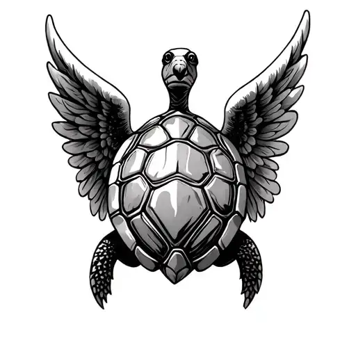 Hollow Turtle Shell And Angel Wings Spread Wings