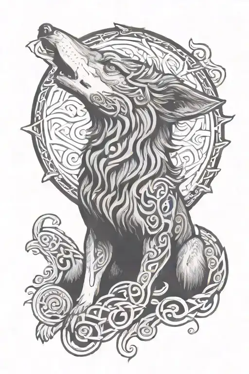 Celtic Wolf Howling At The Moon